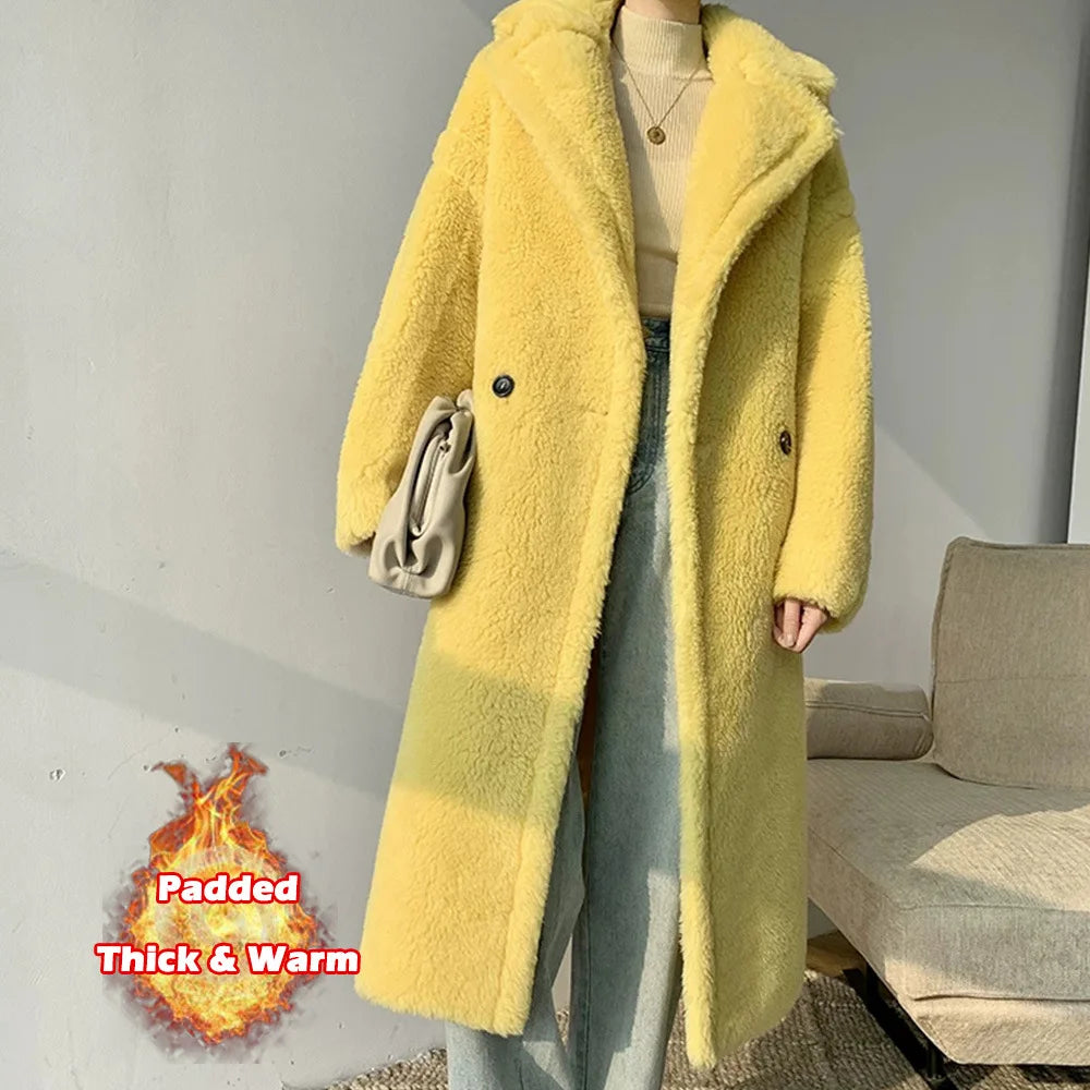 🍒Women winter faux fur coat winter long women female thick teddy bear outerwear Casual loose oversize outdoor wear Bear Winter With A Teddy