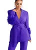 🍒 Smart causal womens two piece blazer set with feathers long sleeve jacket and straight pants set occasion party wear