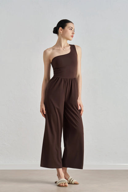 🍒Fashion design one shoulder Jumpsuit with cropped trousers  women stylish bodysuit backless fashion design clothing Get Jump-Suited For Sun