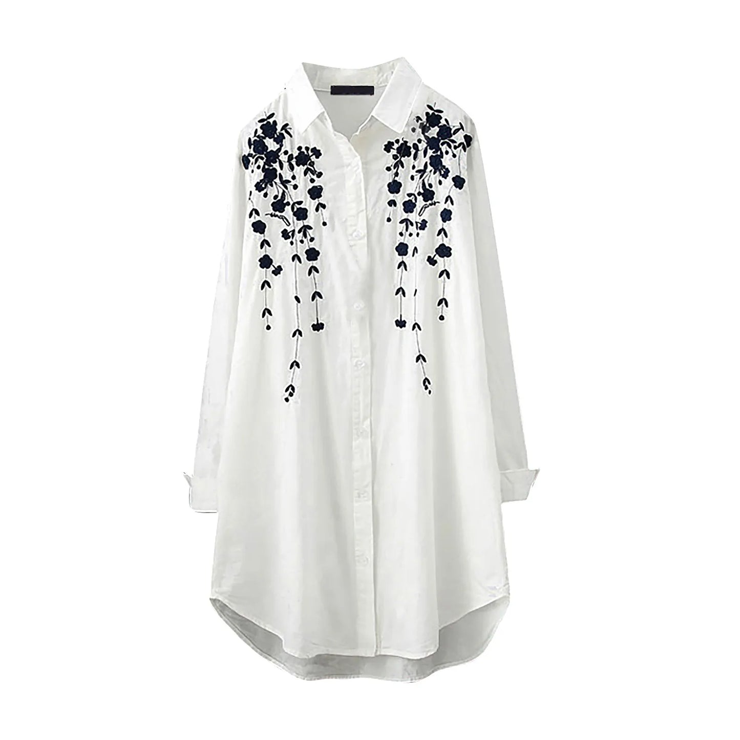 🍒White long shirts for women floral blouse spring summer fashion wear office lady elegant loose casual tops button blouse tunic top Tune Into Tunics