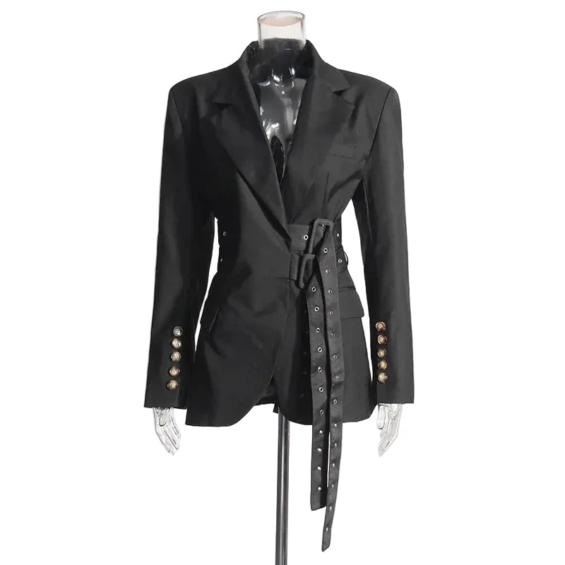 🍒Double belt button casual jacket v-neck lapel jacket belted blazers for occasion women outwear smart casual clothes  A Belter of A Blazer