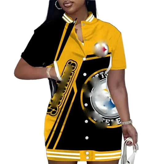 🍒American football jersey dress shirt 49 Steeler plus size short outfits limited edition button down long sleeve Jacket dress casual wear women Football Fab Fashion