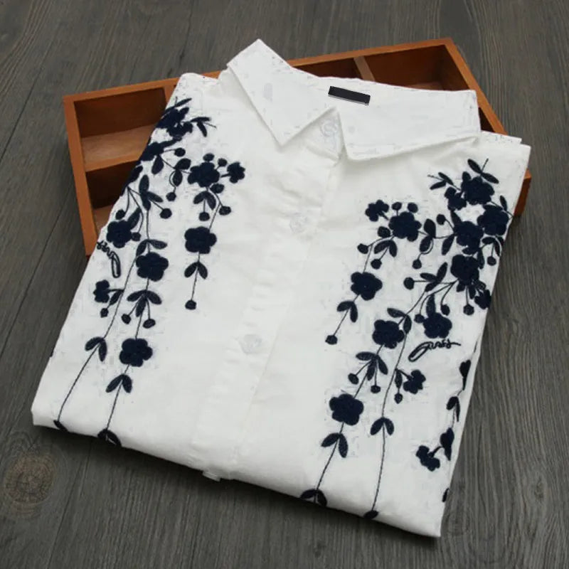 🍒White long shirts for women floral blouse spring summer fashion wear office lady elegant loose casual tops button blouse tunic top Tune Into Tunics