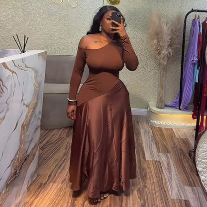 🍒Summer maxi dress slim smart casual womens wear maxi outfit off shoulder occasion party satin clothing Be SAT-IN JERSEY Fashion