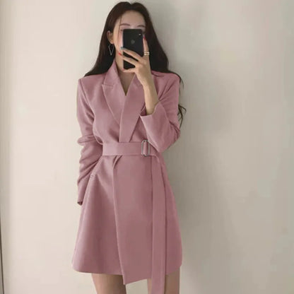 🍒Womens dress coat elegant lapel jacket waist belt blazer slimming solid colour clothes suit coat female long sleeve jacket smart casual wear Jacket This Dress