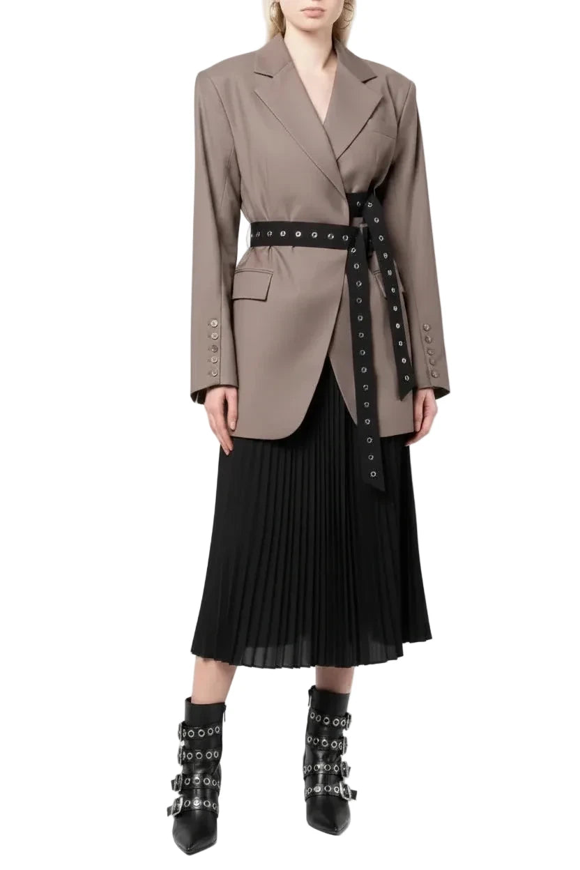 🍒Double belt button casual jacket v-neck lapel jacket belted blazers for occasion women outwear smart casual clothes  A Belter of A Blazer