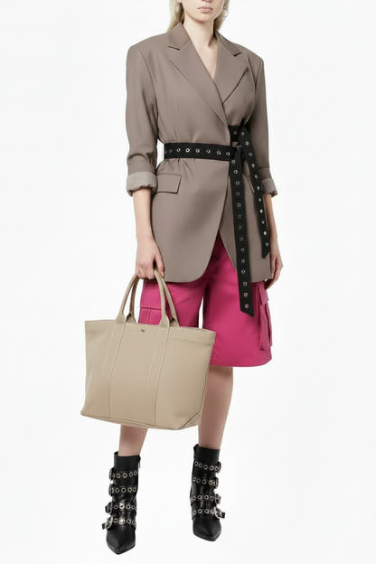 🍒Double belt button casual jacket v-neck lapel jacket belted blazers for occasion women outwear smart casual clothes  A Belter of A Blazer