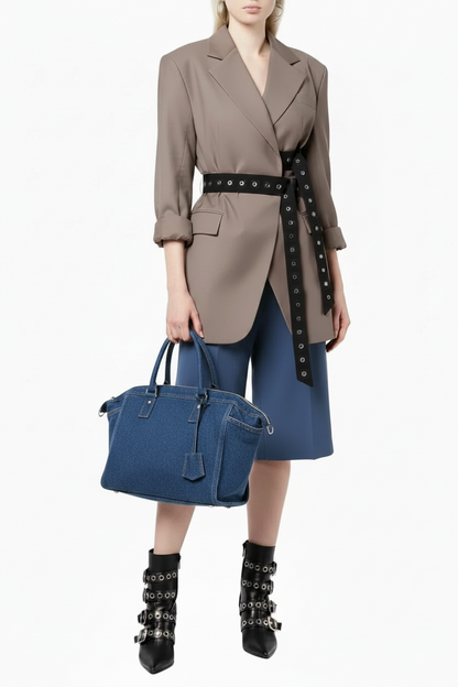 🍒Double belt button casual jacket v-neck lapel jacket belted blazers for occasion women outwear smart casual clothes  A Belter of A Blazer