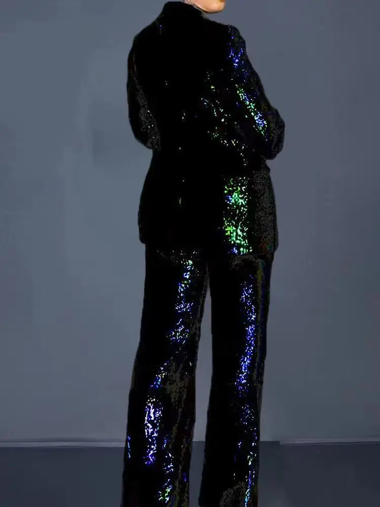 🍒New Arrivals Ladies Elegant Sequins Suits Set for Women Pants and Long Blazer Set for Women Suits Office Formal Suit Gorg GlitZ