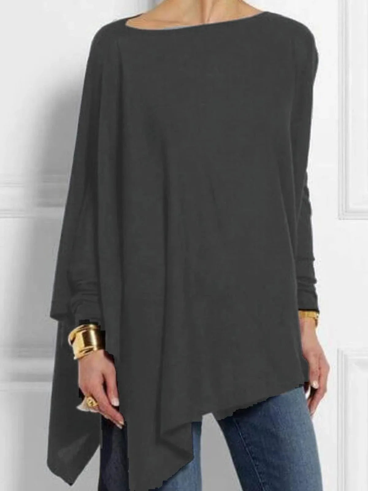🍒 Tops Irregular casual wear o-neck long sleeve top female tunic fall plus size women tops cotton blend