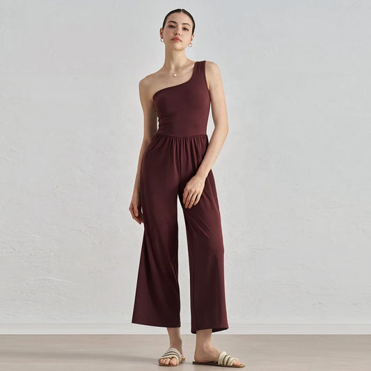 🍒Fashion design one shoulder Jumpsuit with cropped trousers  women stylish bodysuit backless fashion design clothing Get Jump-Suited For Sun