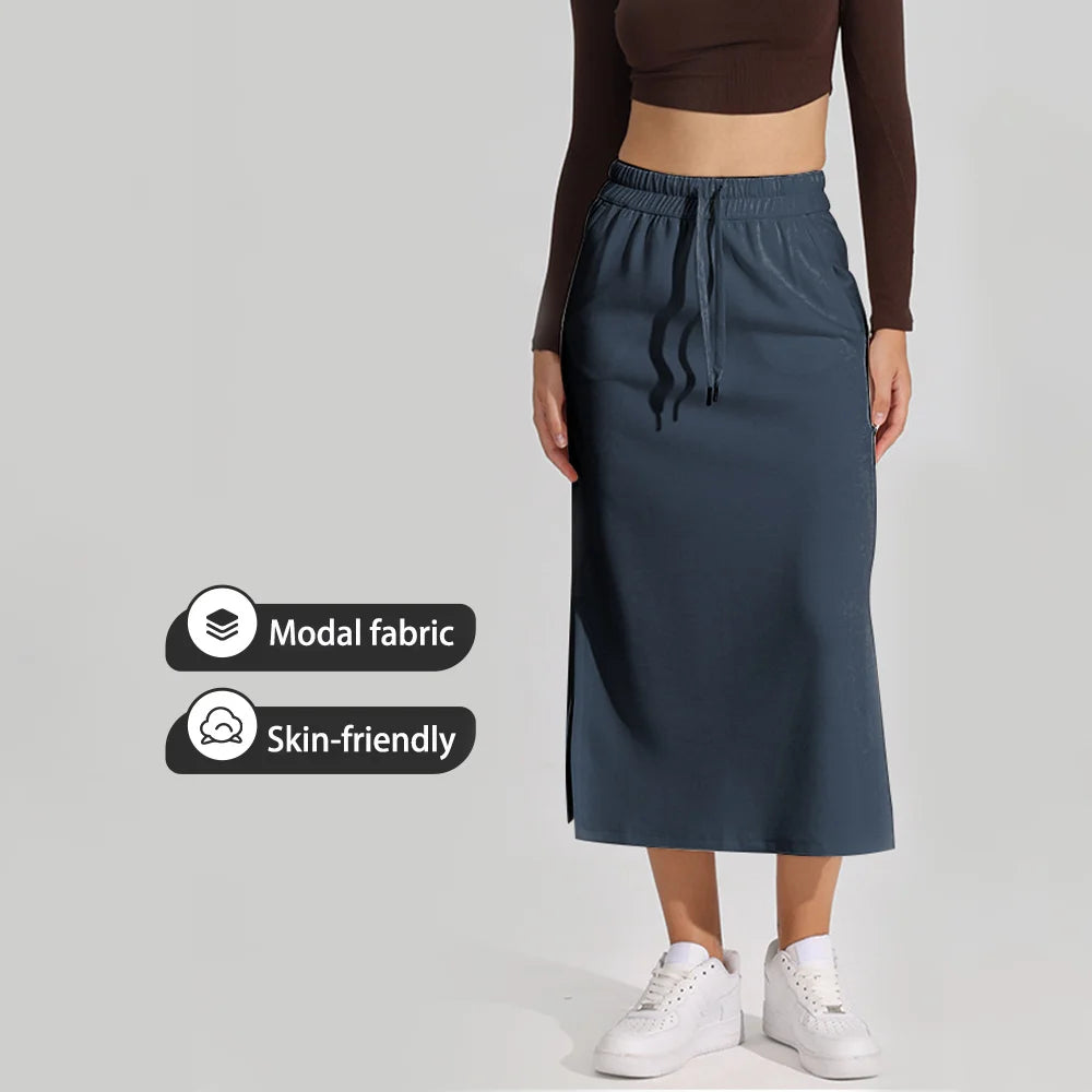 🍒Casual midi skirt modal fabric clothing loose summer wear women's casual clothing plus size long skirts with elasticated waist and pockets