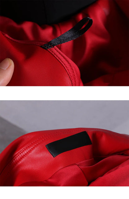 🍒Leather long dresses with side split for women slash neck red black pu outfit long sleeve shoulderless for occasions party wear club wear REDiculously Cool