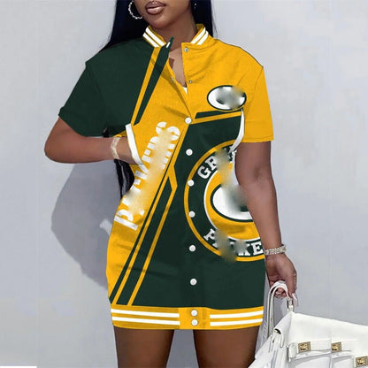 🍒American football jersey dress shirt 49 Steeler plus size short outfits limited edition button down long sleeve Jacket dress casual wear women Football Fab Fashion