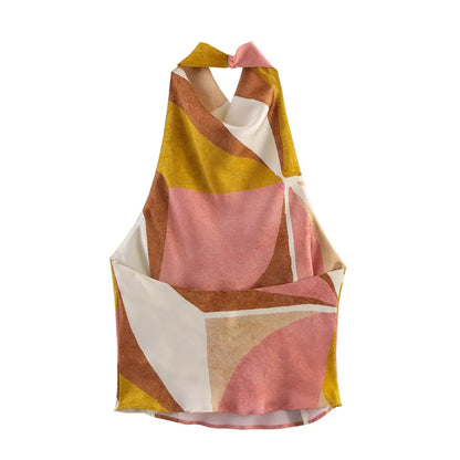 🍒Summer geometric halter neck top backless sleeveless  smart casaual clothing women holiday wear tank top feminine fashion style party occasion wear Eat Fruit Salad In Fruity salad