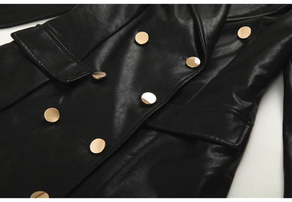 🍒Extra long faux leather trench coat for women double breasted luxury elegant long smart casual pu outerwear Keep aBREAST of DOUBLE take clothing