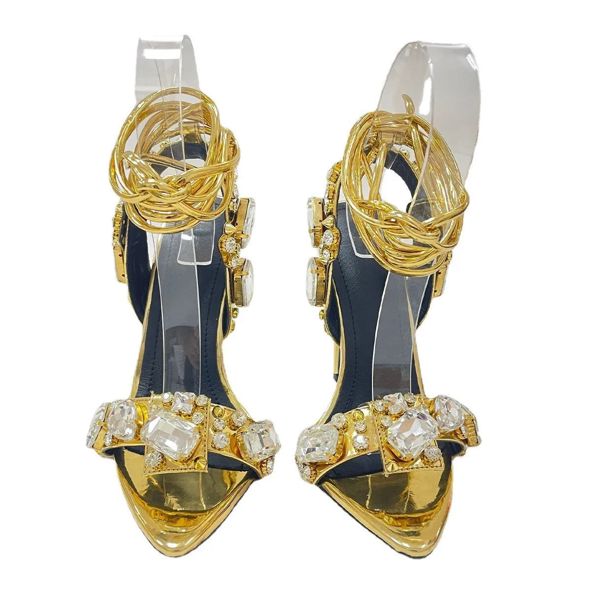 🍒Pointed toe diamond heel ankle strap strappy sandals glamorous stilettos with diamond embellisment womens party footwear occasion wear Dancing Diamonds