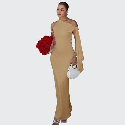 🍒Off-shoulder sleeveless maxi dress long elegant diagonal collar occasion fashion for women  party outfits elegant bodycon Keep Aside Of The Side Tie Style