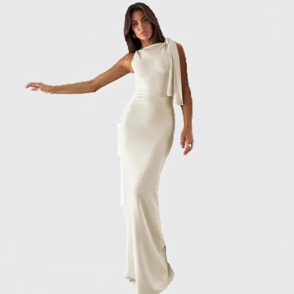 🍒Off-shoulder sleeveless maxi dress long elegant diagonal collar occasion fashion for women  party outfits elegant bodycon Keep Aside Of The Side Tie Style
