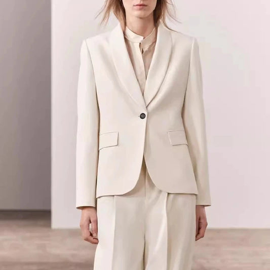 🍒Women's suit jacket with pockets one button clothing versatile slim fit long-sleeved outerwear smart casual  Look Mint In Cream