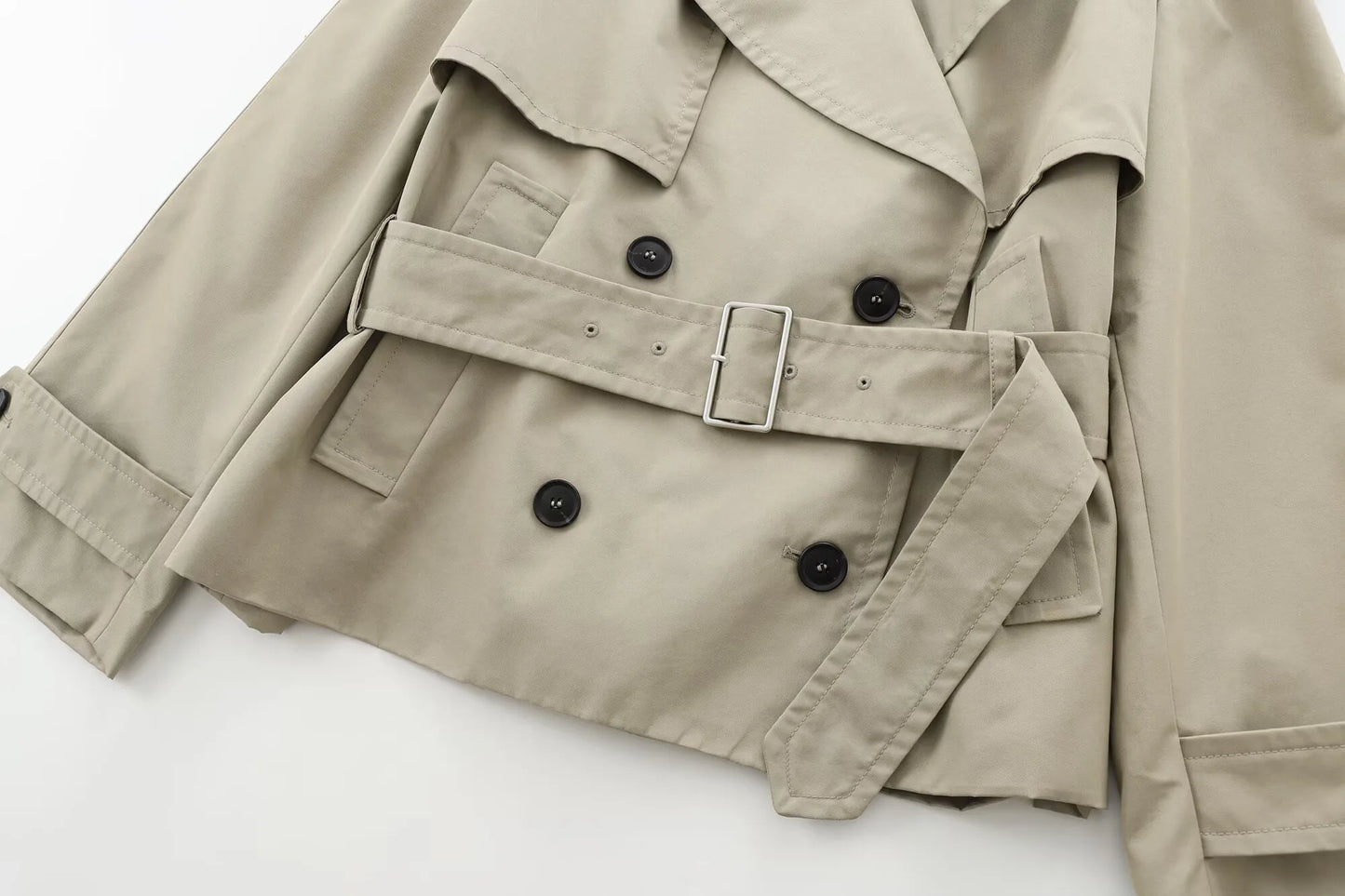 🍒Autumn winter womens fashion retro jacket double-breasted long-sleeve short long sleeve trench coat wind breaker smart casual coat (In Short ) Classic Coat