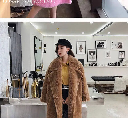 🍒Women winter faux fur coat winter long women female thick teddy bear outerwear Casual loose oversize outdoor wear Bear Winter With A Teddy