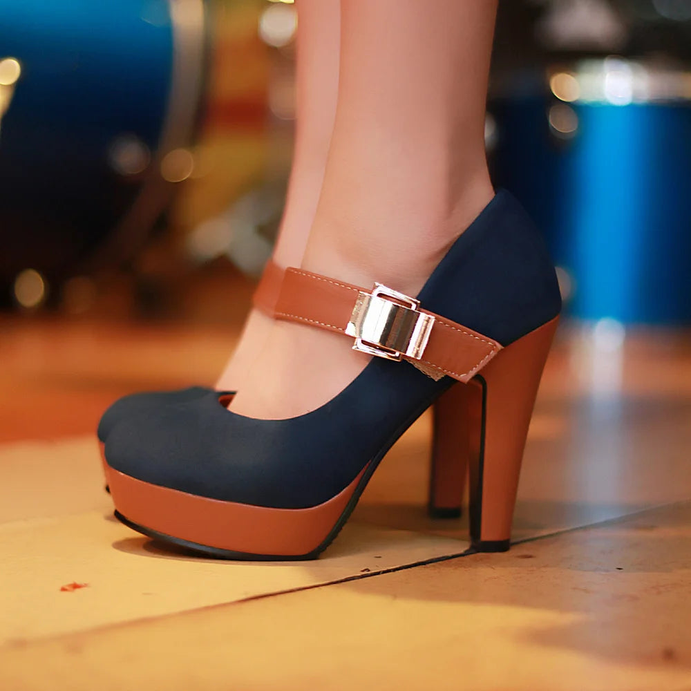 🍒High heel pumps with straps trendy women's footwear mary jane platform contrast colour shoes smart casual Cool Contrast