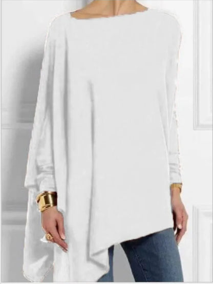 🍒 Tops Irregular casual wear o-neck long sleeve top female tunic fall plus size women tops cotton blend