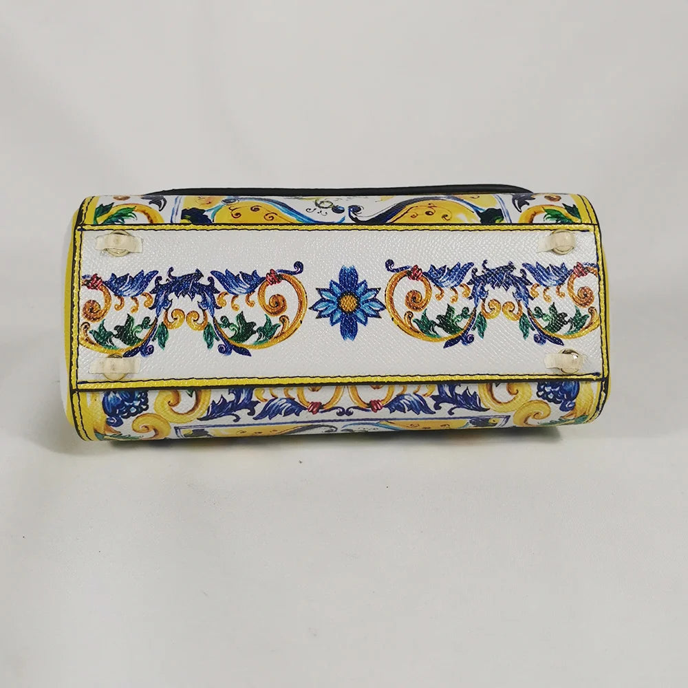 🍒Ladies crossbody bag colourful handbags womens rose print grab bag shoulder bag tote bag leather female Crossbody Brand Designer  Tile Style