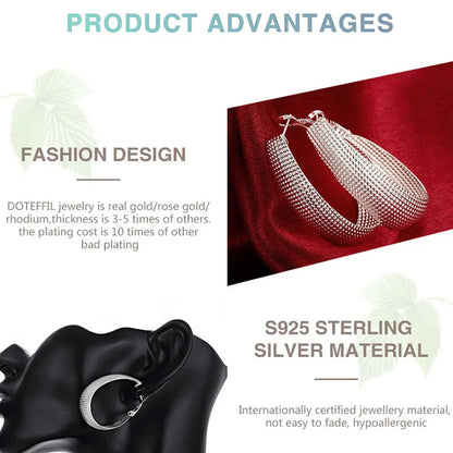 🍒925 Serling silver frosted big Hoop earrings womens party jewellery gift fashion silver wear Wedding occasion jewellery