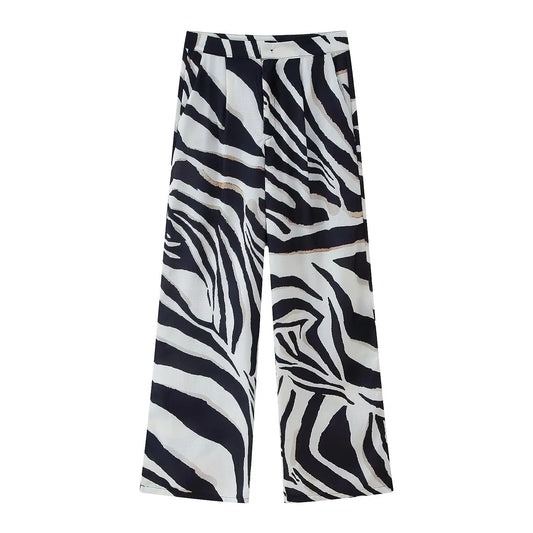 🍒Casual wide legs trousers pants   for women zebra print stripes vintage high waist ankle trousers for beach holiday wear party occasion wear Hot Pants