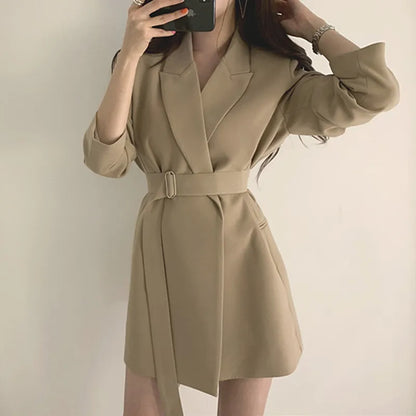 🍒Womens dress coat elegant lapel jacket waist belt blazer slimming solid colour clothes suit coat female long sleeve jacket smart casual wear Jacket This Dress