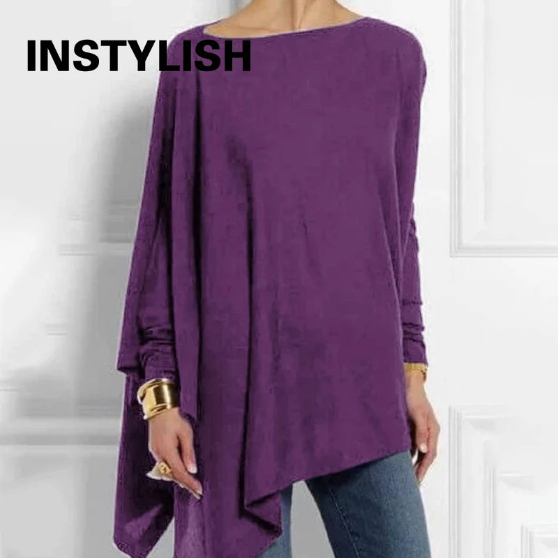 🍒 Tops Irregular casual wear o-neck long sleeve top female tunic fall plus size women tops cotton blend