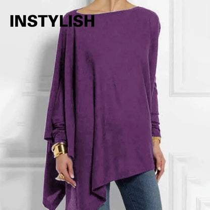 🍒 Tops Irregular casual wear o-neck long sleeve top female tunic fall plus size women tops cotton blend