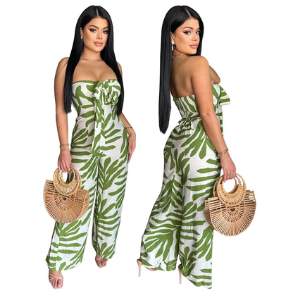 🍒Printed bodycon Jumpsuit with Wide legs clubwear beach party holiday fashion wear for women smart casul clothing
