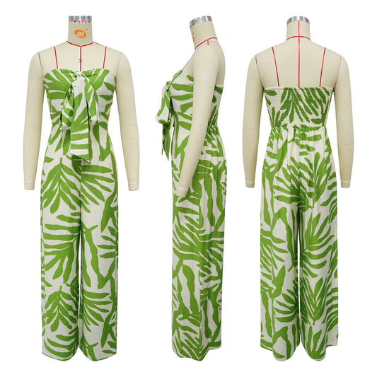 🍒Printed bodycon Jumpsuit with Wide legs clubwear beach party holiday fashion wear for women smart casul clothing