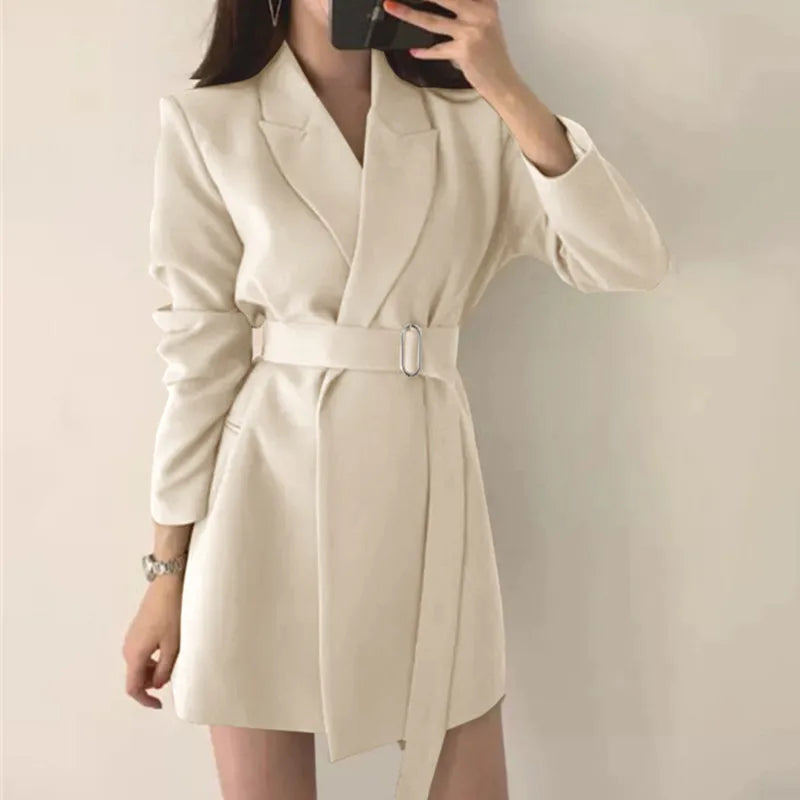 🍒Womens dress coat elegant lapel jacket waist belt blazer slimming solid colour clothes suit coat female long sleeve jacket smart casual wear Jacket This Dress