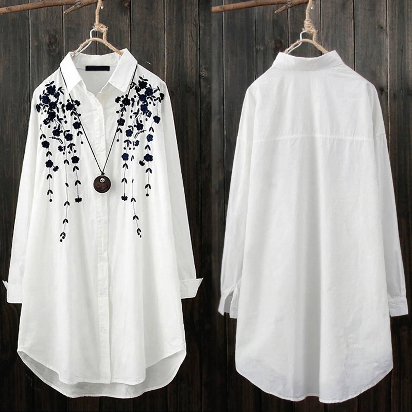 🍒White long shirts for women floral blouse spring summer fashion wear office lady elegant loose casual tops button blouse tunic top Tune Into Tunics
