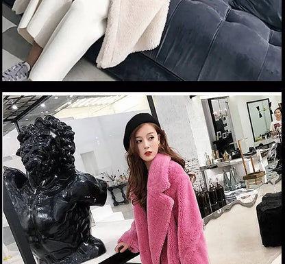 🍒Women winter faux fur coat winter long women female thick teddy bear outerwear Casual loose oversize outdoor wear Bear Winter With A Teddy
