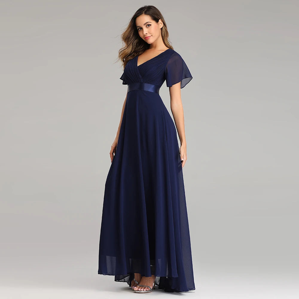 🍒Elegant evening dresses chiffon v-neck ruffle dress long gown for wedding party occasion wear outfit a-line maxi