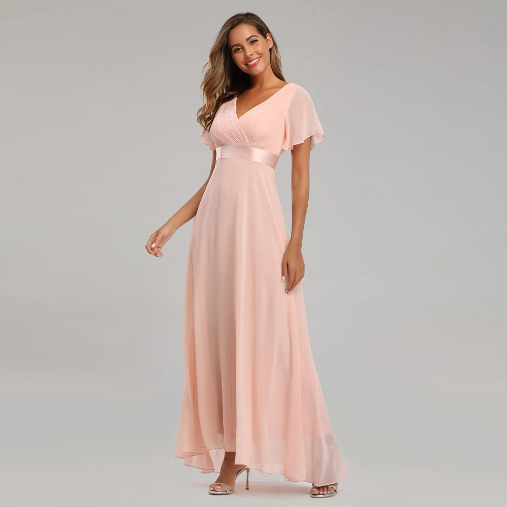 🍒Elegant evening dresses chiffon v-neck ruffle dress long gown for wedding party occasion wear outfit a-line maxi
