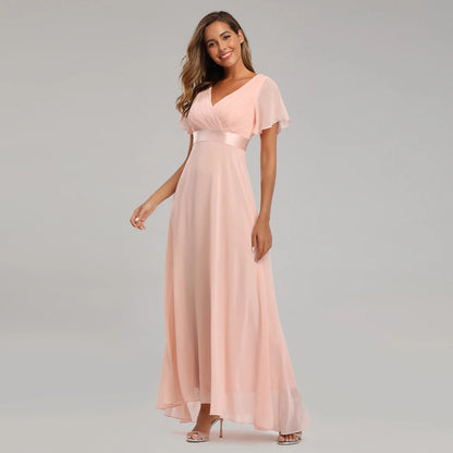 🍒Elegant evening dresses chiffon v-neck ruffle dress long gown for wedding party occasion wear outfit a-line maxi