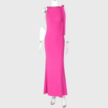 🍒Off-shoulder sleeveless maxi dress long elegant diagonal collar occasion fashion for women  party outfits elegant bodycon Keep Aside Of The Side Tie Style