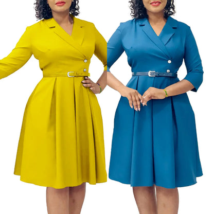 🍒High quality work dresses fit and flare women casual v-neck pleated outfit stretch fabric elegant office wear smart casual clothes Fit This Flare Into Your Wardrobe