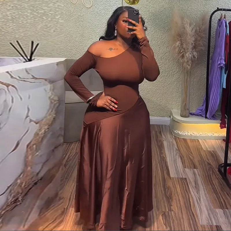 🍒Summer maxi dress slim smart casual womens wear maxi outfit off shoulder occasion party satin clothing Be SAT-IN JERSEY Fashion