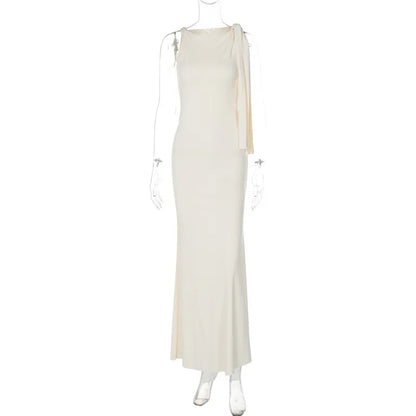 🍒Off-shoulder sleeveless maxi dress long elegant diagonal collar occasion fashion for women  party outfits elegant bodycon Keep Aside Of The Side Tie Style