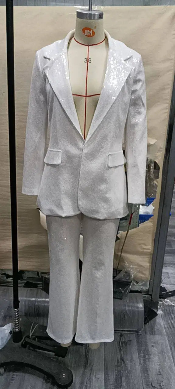 🍒New Arrivals Ladies Elegant Sequins Suits Set for Women Pants and Long Blazer Set for Women Suits Office Formal Suit Gorg GlitZ