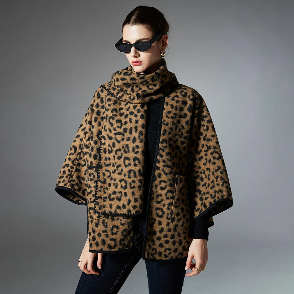 🍒Shawls for women cross-border  style high-end feel versatile leopard print cape spring, autumn and outerwear fashion animal print smart casual winter wear Surely Shawls