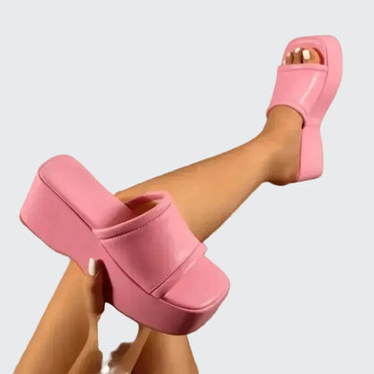 🍒Candy Color Fashion platform summer sandals holiday foot wear women candy pink shoes slip on shoes with thick sole open toe sandals with wedge heel  Playful Platforms