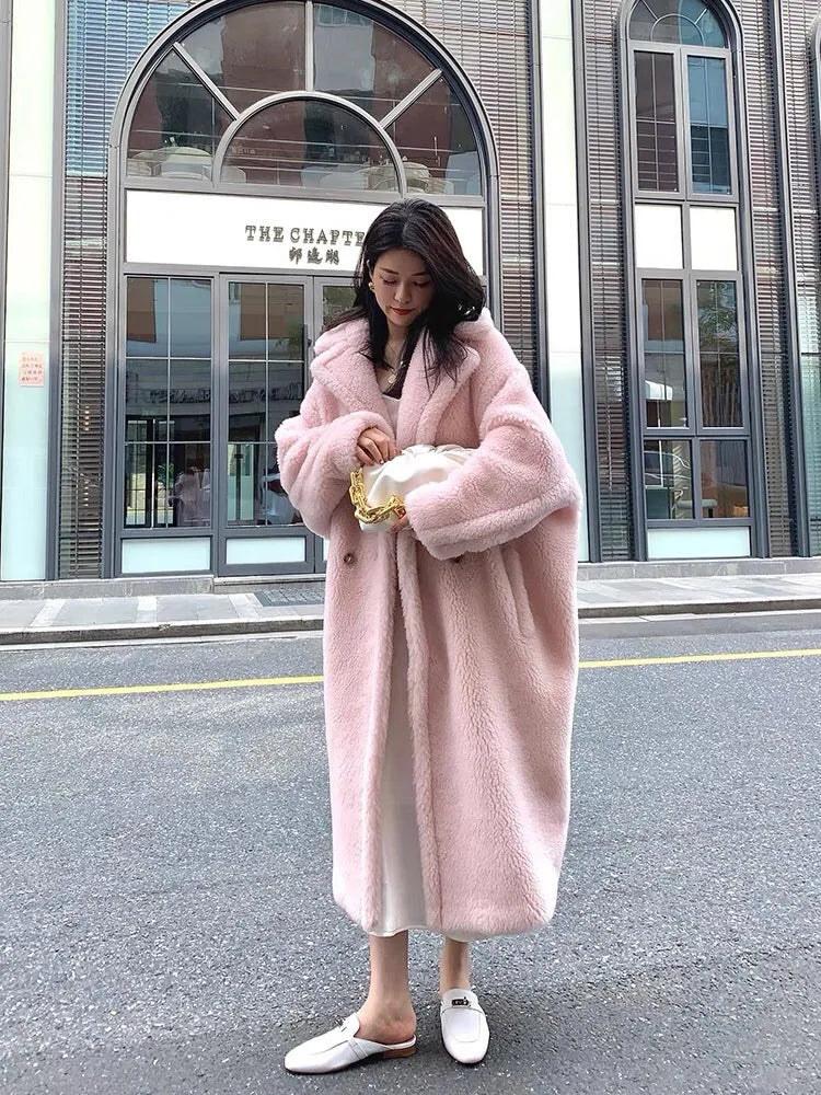 🍒Women winter faux fur coat winter long women female thick teddy bear outerwear Casual loose oversize outdoor wear Bear Winter With A Teddy